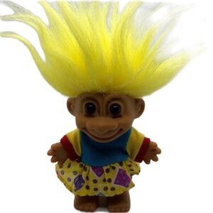 Vintage Russ Troll Yellow Hair Patchwork Dress